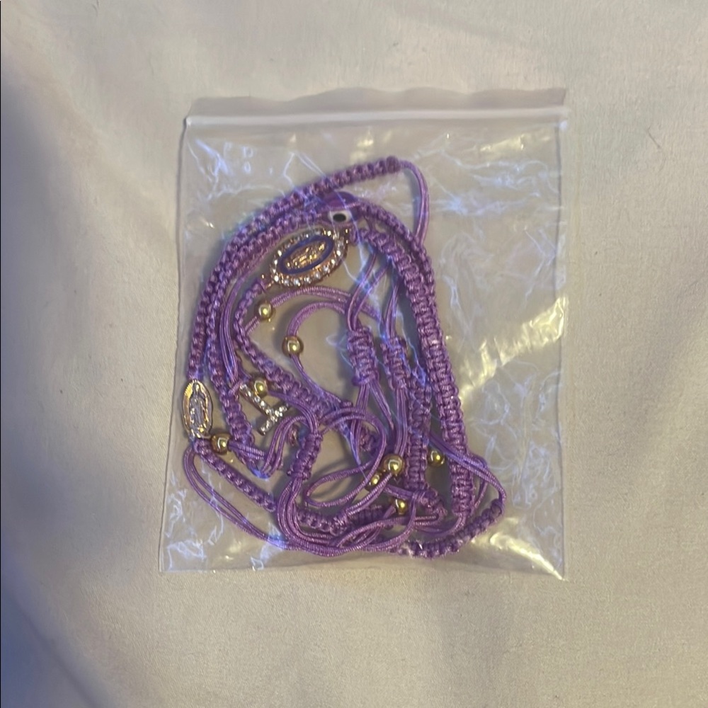 Evil Eye Lavender Braided Bracelet Set with Gold Accents